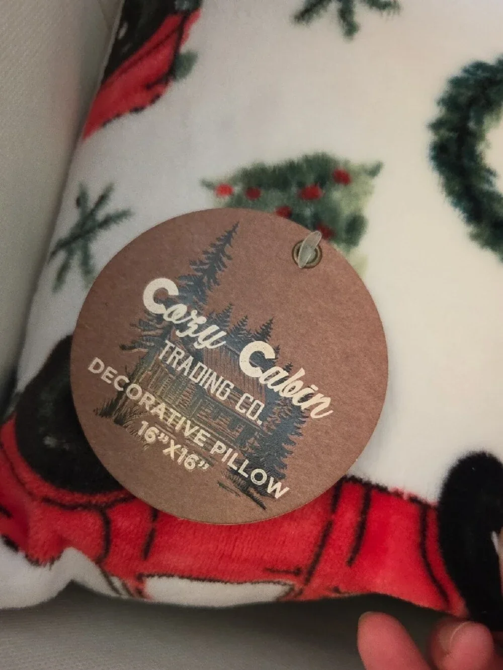 Cozy Cabin Decorative Accent Pillow - Red Truck Holiday Print